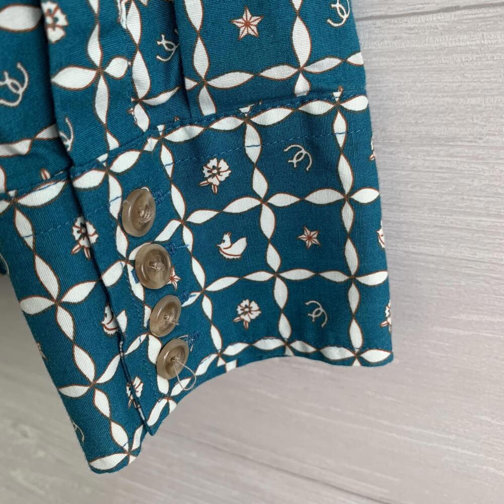Rank 45 - Teal equestrian western tailored button up shirt, L - Picture 6 of 7